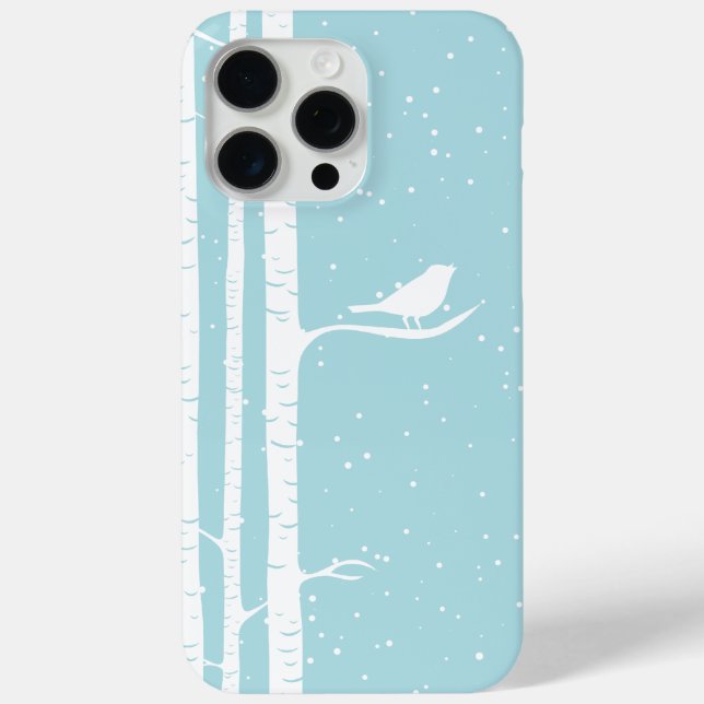 Aqua Snowy Birch Trees Case-Mate iPhone Case (Back)