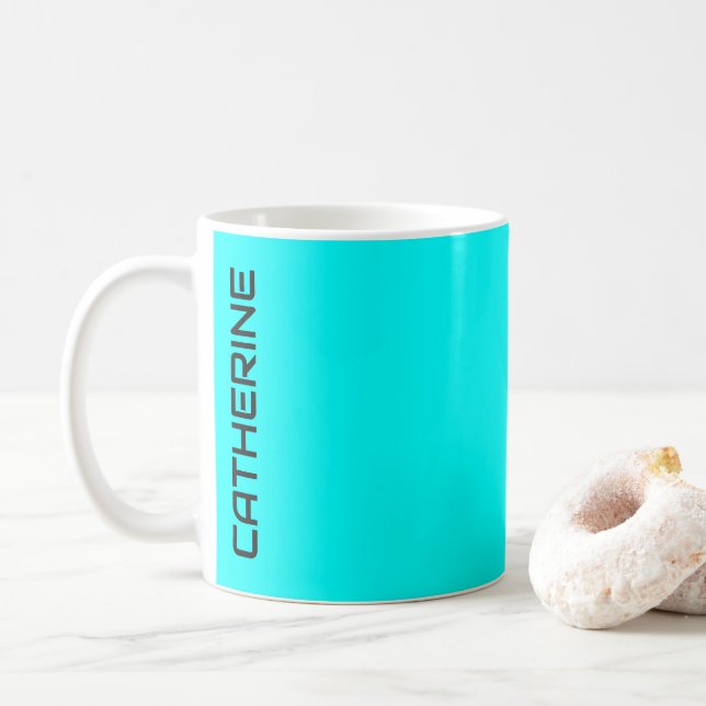 Aqua Solid Colour Personalised  Coffee Mug (With Donut)
