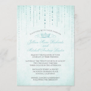 Aqua Sparkles & Crown Fairytale Wedding Invitation
