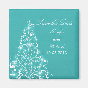 Aqua Sparkly Holiday Tree Save the Date Magnet