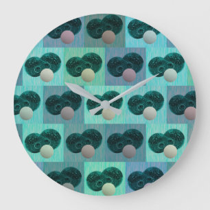 Aqua Speckled Lawn Bowls Checked Pattern, Large Clock