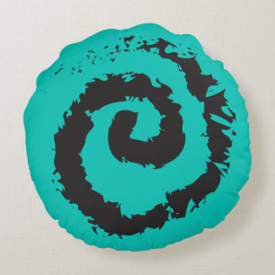 AQUA SPIRAL Round Throw Pillow