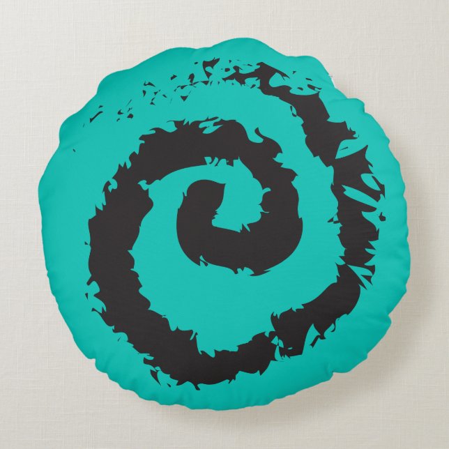 AQUA SPIRAL Round Throw Pillow (Back)
