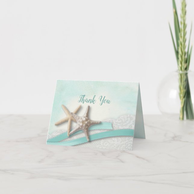 Aqua Starfish and Ribbon Thank You Card (Front)