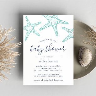 Aqua Starfish Baby Shower Invitation