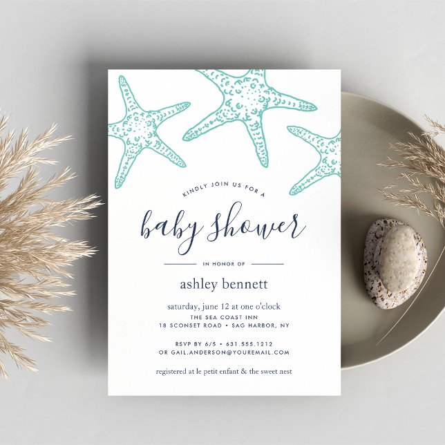 Aqua Starfish Baby Shower Invitation (Creator Uploaded)