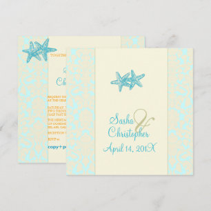 AQUA STARFISH+DAMASK WEDDING INVITATIONS
