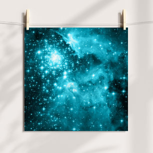Aqua Stars Tinted Celestial Photo Poster