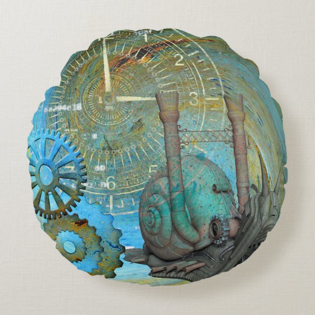 Aqua Steam Snail Traveller Round Cushion (Front)