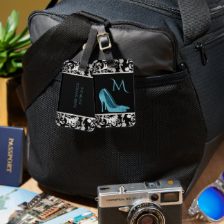 Aqua Stiletto Heel Monogrammed Luggage Tag