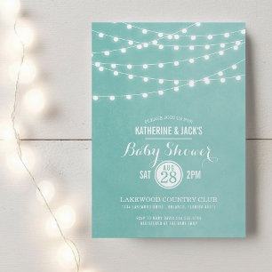 Aqua String Lights Baby Shower Invitation