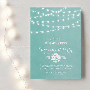 Aqua String Lights Engagement Party Invitation
