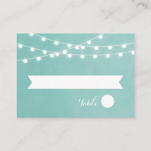 Aqua String Lights Wedding Escort Cards