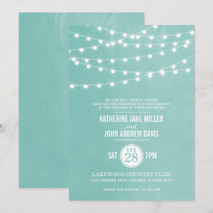 Aqua String Lights Wedding Invitation