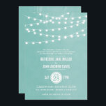 Aqua String Lights Wedding Invitation<br><div class="desc">Chic modern summer wedding invitation design with simple elegant glowing string lights hanging across the top and a classy mix of modern and calligraphy script fonts on a printed faux watercolor texture background. A simple and stylish preppy design, perfect for summer! Click the CUSTOMIZE IT button to customise fonts, move...</div>