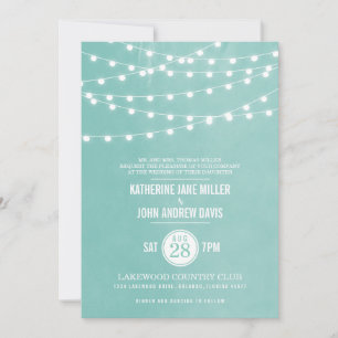 Aqua String Lights Wedding Invitation