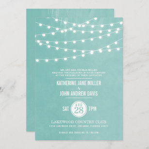 Aqua String Lights Wedding Invitation