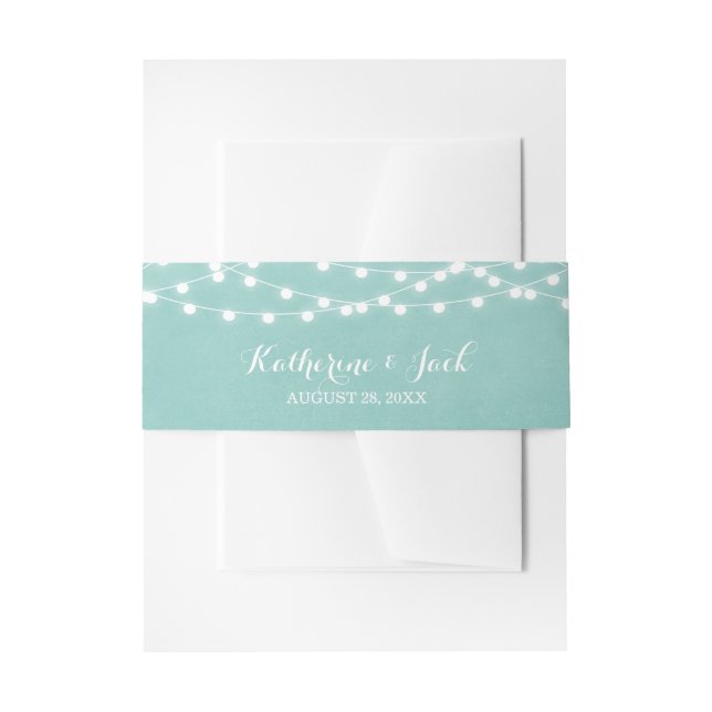 Aqua String Lights Wedding Invitation Belly Band (Front Example)