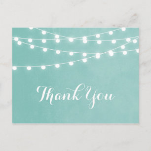Aqua String Lights Wedding Thank You Postcard