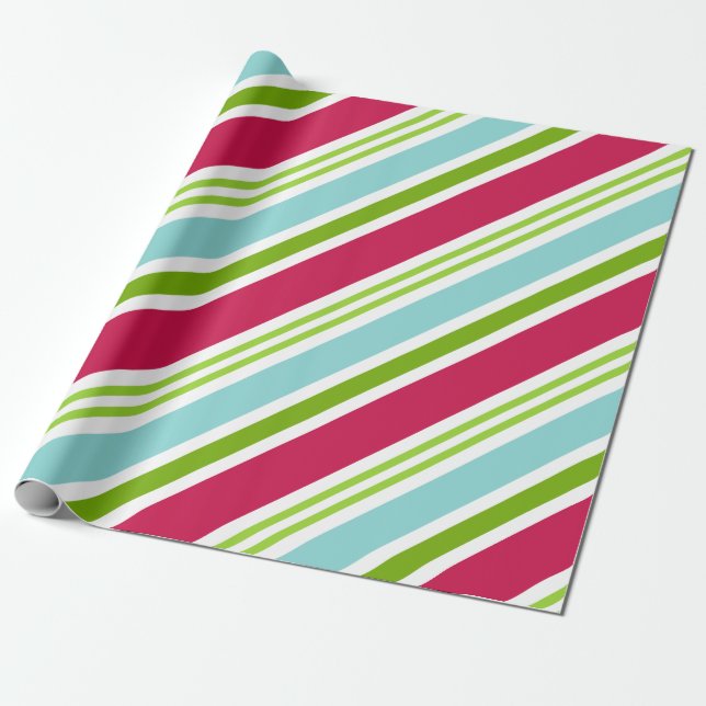 Aqua Stripe Christmas Wrapping Paper (Unrolled)