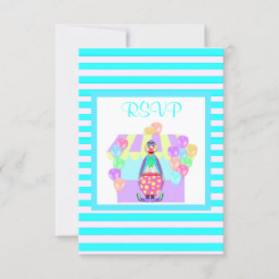 Aqua stripe clown circus rsvp card