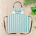 Aqua Stripe Hotdish Queen All-Over Print Apron<br><div class="desc">Striped Aqua Hotdish Queen All-Over Print Apron by © Cathy Thompson. Classic Aqua and White with Black Lettering and Straps. Perfect for your favourite chef.</div>