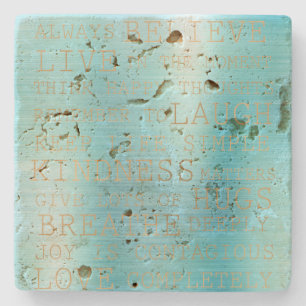 Aqua Stripe Inspirational Gold Quotes    Stone Coaster