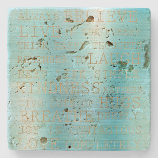 Aqua Stripe Inspirational Gold Quotes    Stone Coaster (Front)
