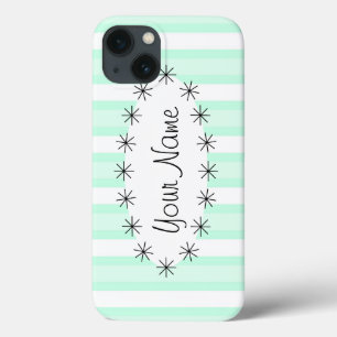 Aqua Stripe oval star 'Name' iPad case