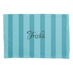Aqua Stripe Pillow Case - Add Name HAMbyWG