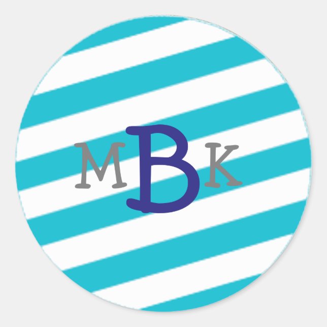 Aqua Striped Monogram Stickers (Front)