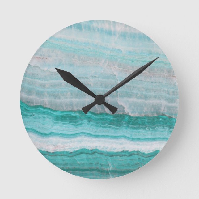 Aqua Striped Quartz Crystal Round Clock (Front)