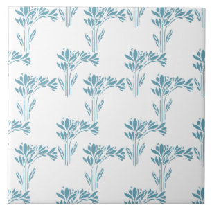 Aqua Stylized Foliage Decorative Tile