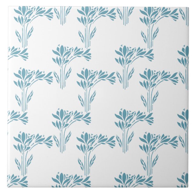 Aqua Stylized Foliage Decorative Tile (Front)