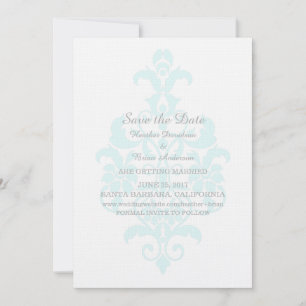 Aqua Subtle Damask Save the Date Invite