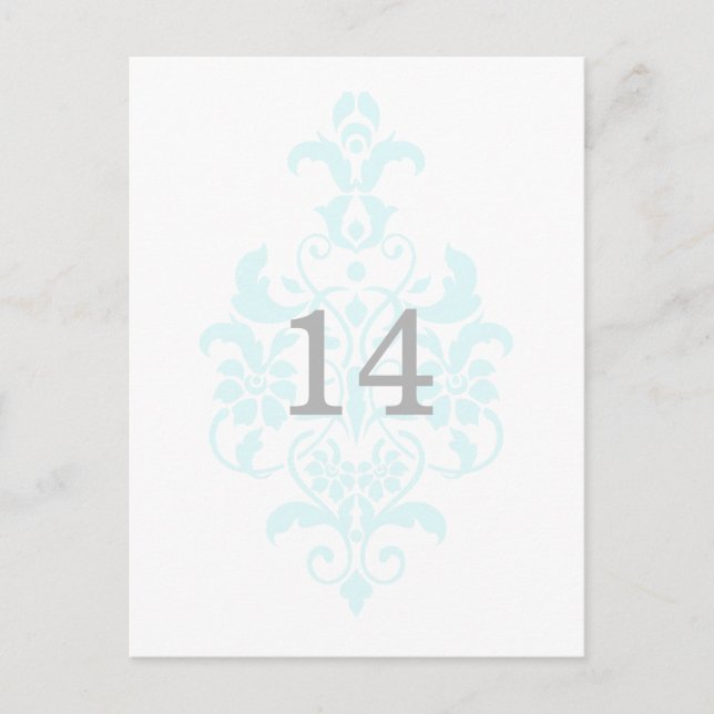 Aqua Subtle Damask Table Number Postcard (Front)
