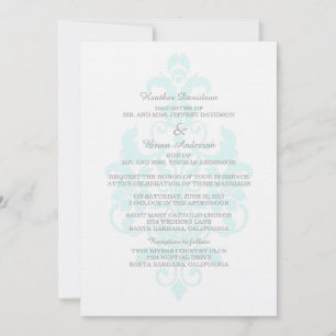 Aqua Subtle Damask Wedding Invite