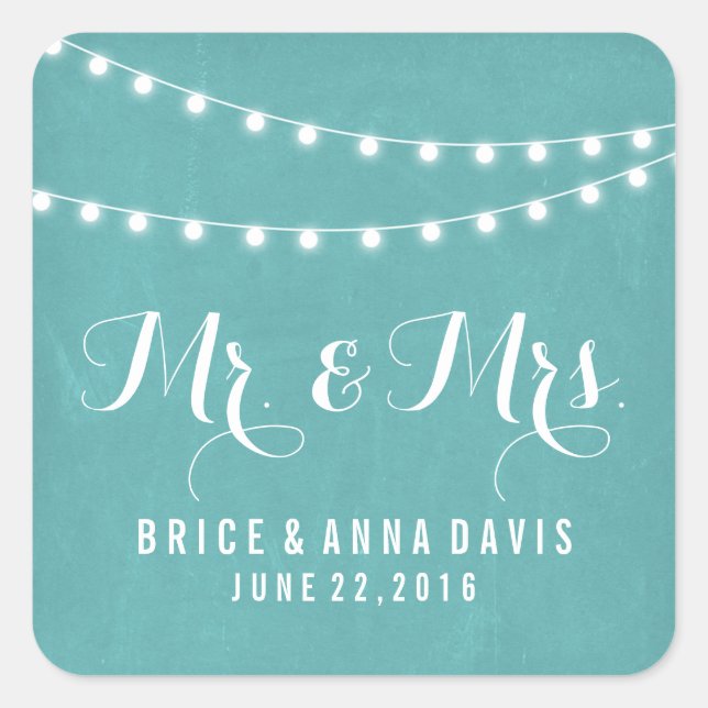 Aqua Summer String Light Wedding Stickers (Front)