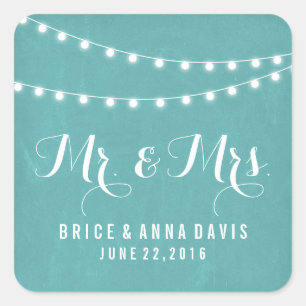 Aqua Summer String Light Wedding Stickers
