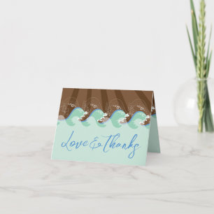 Aqua Summer Waves Andd Brown Sun Beach Wedding Thank You Card