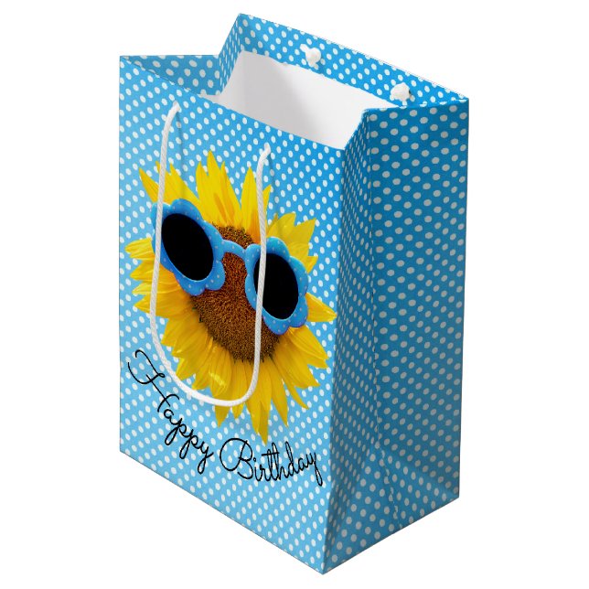 Aqua Sunglasses On Sunflower  Medium Gift Bag (Front Angled)