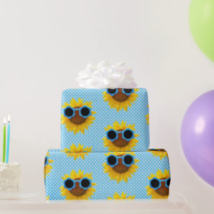 Aqua Sunglasses On Sunflower   Wrapping Paper