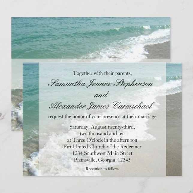 Aqua Surf Crashing Water Beach Destination Wedding Invitation (Front/Back)