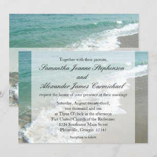 Aqua Surf Crashing Water Beach Destination Wedding Invitation