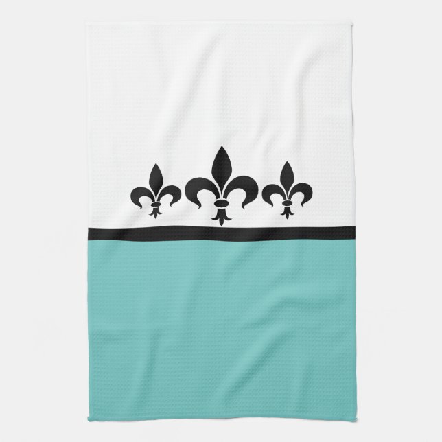 Aqua Swanky Fleur De Lis Towel (Vertical)