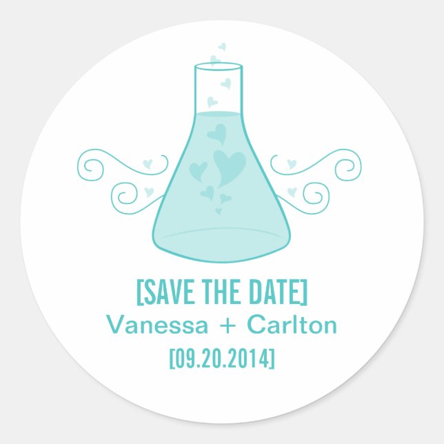 Aqua Sweet Chemistry Save the Date Stickers (Front)