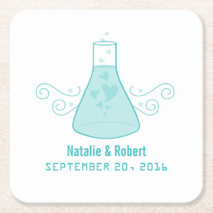 Aqua Sweet Chemistry Wedding Paper Coasters