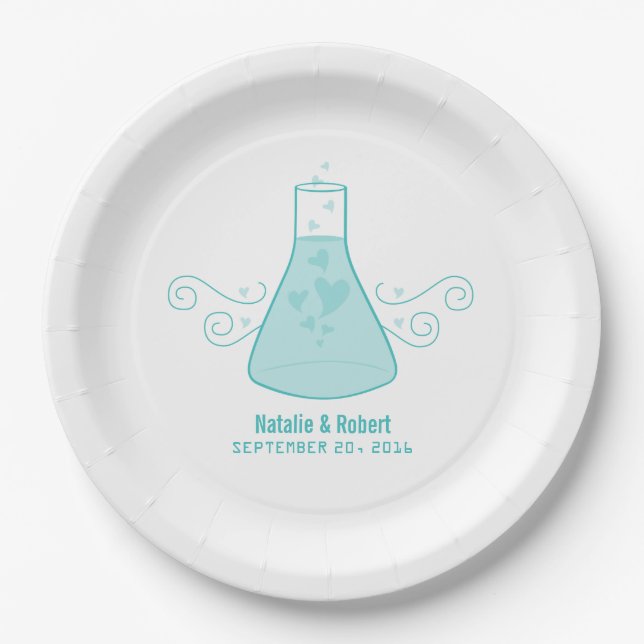 Aqua Sweet Chemistry Wedding Paper Plates (Front)