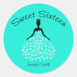 Aqua Sweet Sixteen Butterfly Gown Envelope Seals