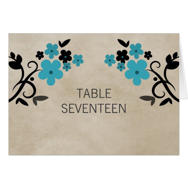 Aqua Sweet Vintage Floral Table Number Card (Front Horizontal)